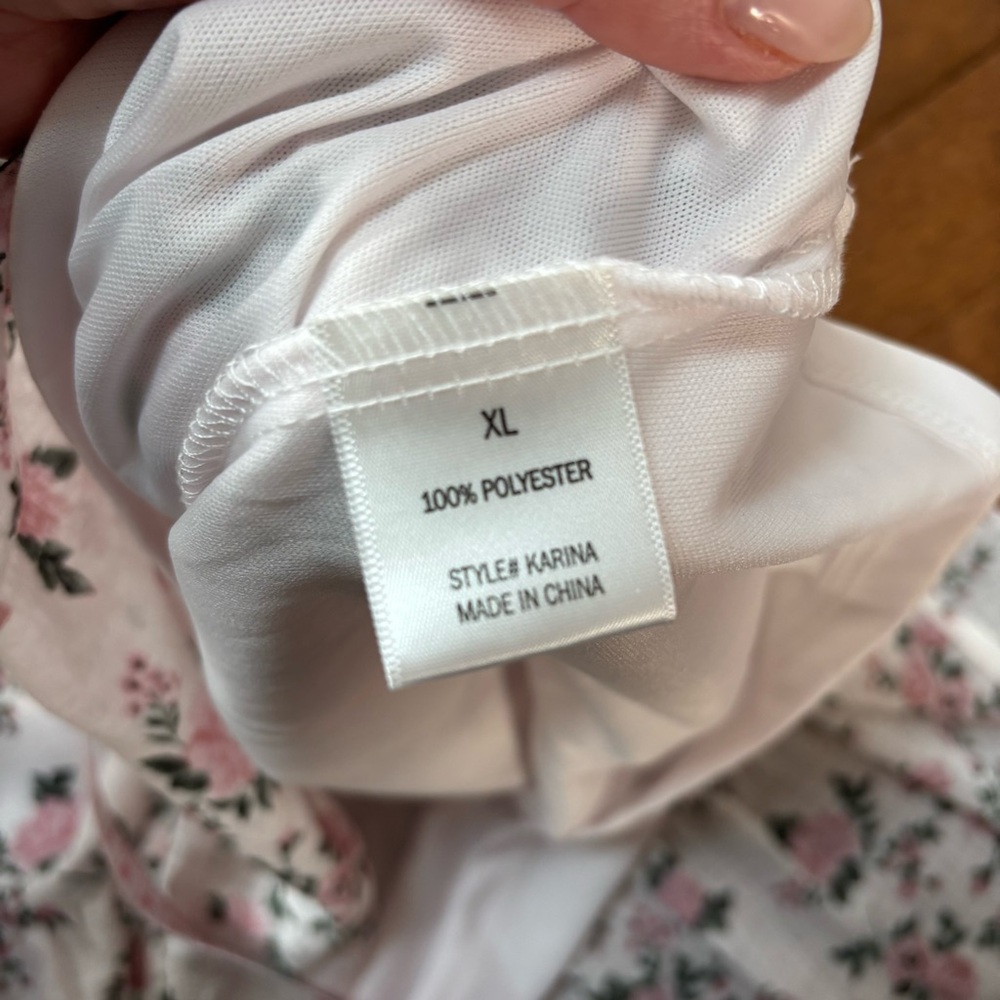 White Bow Back Ruffle Mini Dress with Wild Roses Pattern - Picture 6 of 8